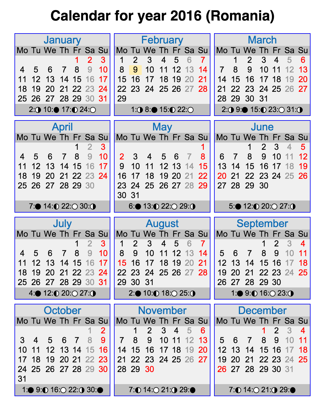Calendar Lunar 2016